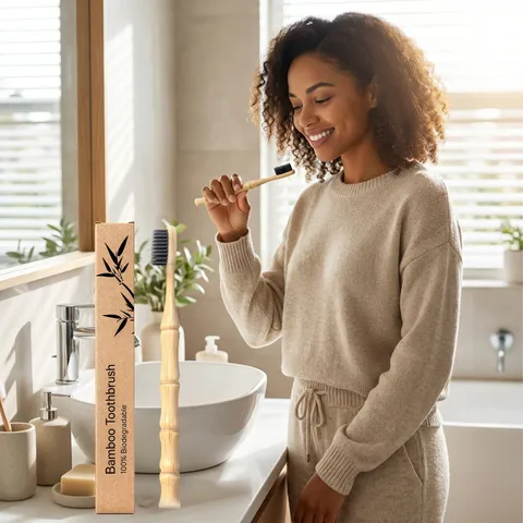 Natural Spiral Bamboo Toothbrush Eco-Friendly Ergonomic Handle Design Tapered Bristles Biodegradable Oral Care Toothbrush For Daily Teeth Cleaning