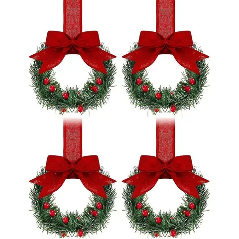 Kerst Keukenkast Kransen Met Rode Strik Rode Bes Dennenappel Kleine Vensterkrans Kerstmis Feest Hangende Decoratie Boerderij Stijl