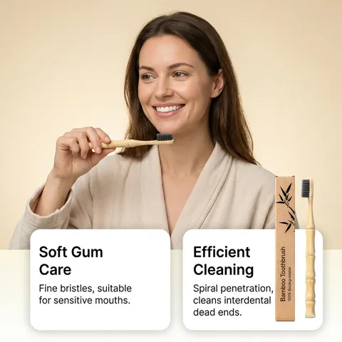 Natural Spiral Bamboo Toothbrush Eco-Friendly Ergonomic Handle Design Tapered Bristles Biodegradable Oral Care Toothbrush For Daily Teeth Cleaning