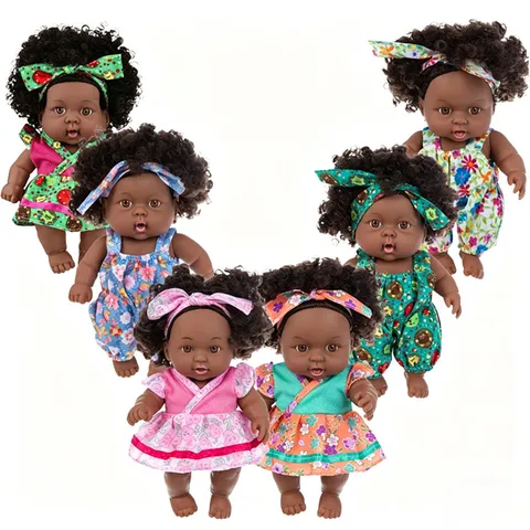 8 Ίντσες Μαύρη Reborn Baby Doll 22cm Βινύλιο Αφρικανική Κούκλα Κορίτσι Με Άφρο Σγουρά Μαλλιά Και Φλοράλ Φόρεμα Παιχνίδι