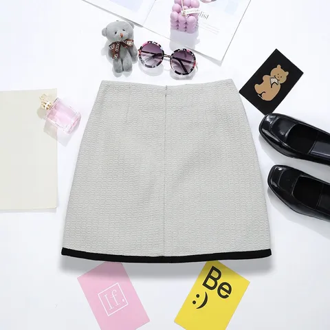 Gonna Mini in Tweed da Donna Vita Alta Gonna Aderente Bordo a Contrasto Vintage Dolce Gonna Slim Fit