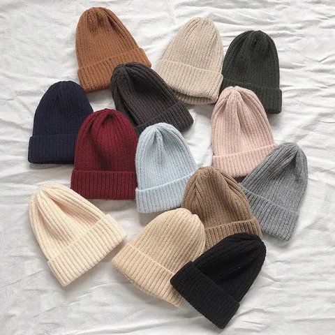 Women Winter Candy Color Knit Beanie Thickened Warm Ribbed Pointed Hat Solid Casual Versatile Cold Weather Soft Headwear
