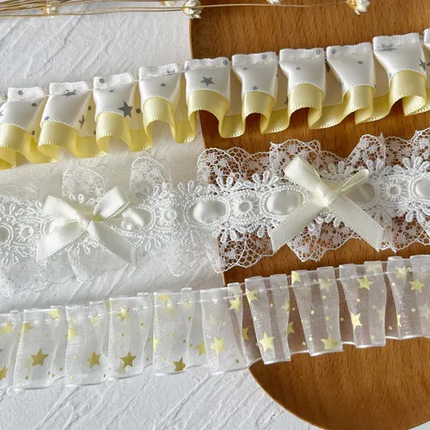 Bordure en Dentelle Plissée en Polyester Satin Organza Ruban à Volants pour Couture de Vêtements DIY Décoration d'Ourlet de Jupe
