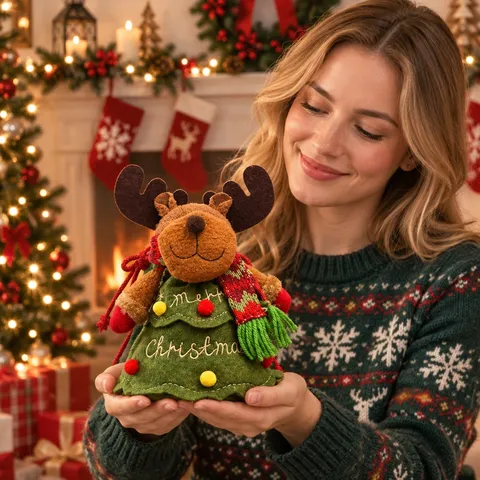 Kerstcadeauzakjes Gebreide Vilt Snoepzakjes Kerstman Sneeuwpop Rendier Cartoon Handheld Vakantie Decoratie
