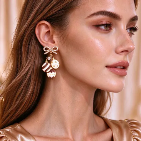 Christmas Drop Earrings Alloy Rhinestone Bowknot Ornament Bauble Pendant Festive Holiday Party Accessory For Women