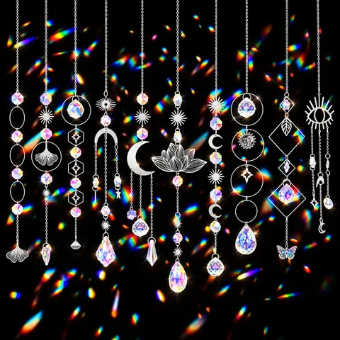 Ποιμενικό Κρυστάλλινο Suncatcher από Κράμα Χαλαζία Κρεμαστό Διακοσμητικό Ήλιος Σελήνη Λωτός Γεωμετρικό Πρίσμα Καμπάνα για Σπίτι Κήπο