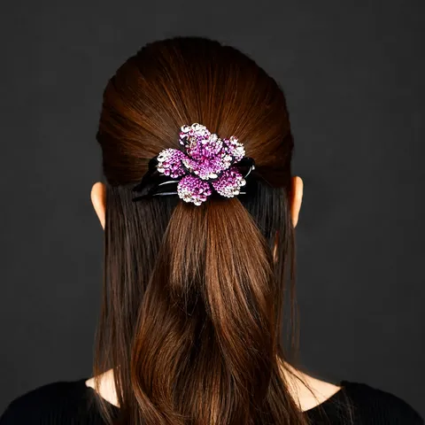 Elegant Rhinestone Flower Duckbill Hair Clip For Women Sparkling Three-Tooth Hairpin Updo Styling Accessory Wedding Party Hair Jewelry Gift