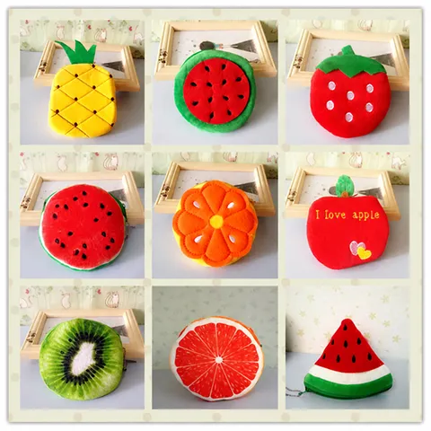 Porte-monnaie en Peluche aux Fruits de Dessin Animé Petite Pochette Brodée à Fermeture Éclair Pastèque Fraise Orange Ananas Mini Portefeuille Femme