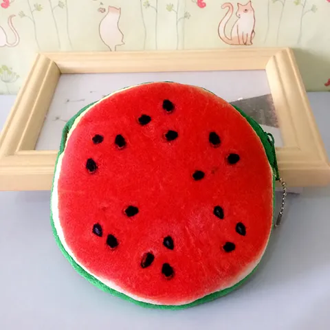 Porte-monnaie en Peluche aux Fruits de Dessin Animé Petite Pochette Brodée à Fermeture Éclair Pastèque Fraise Orange Ananas Mini Portefeuille Femme