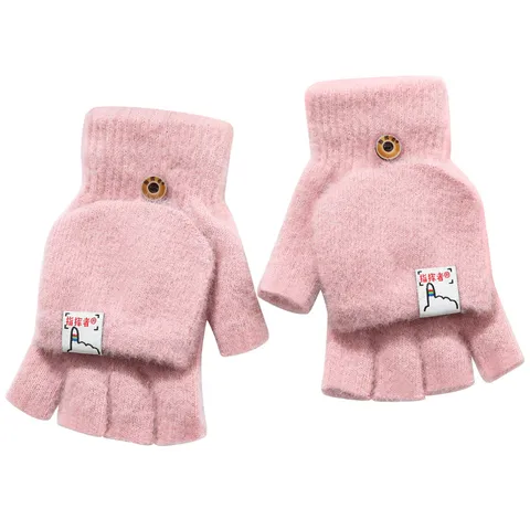 Guanti Convertibili a Mezza Dita Invernali Caldi per Donna Studenti Guanti in Maglia Spessi e Soffici Senza Dita per Esterno