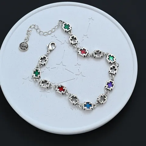 Copper Multicolor Enamel Cross Bracelet For Women Light Luxury Niche Personalized Hip Hop Versatile Hand Jewelry
