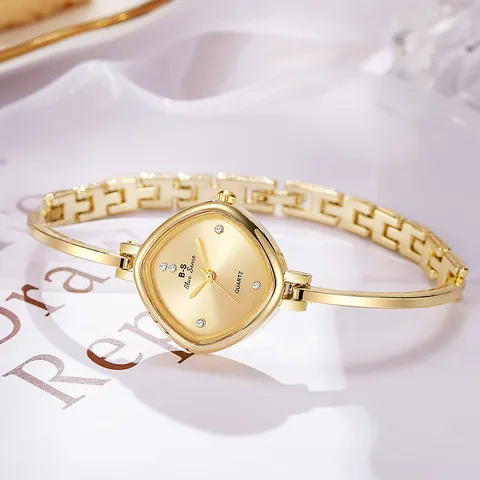 Women's Fashion Bracelet Watch Delicate Rhombus Dial Zinc Alloy Quartz Watch With Rhinestones Elegant Ladies Bangle Wristwatch