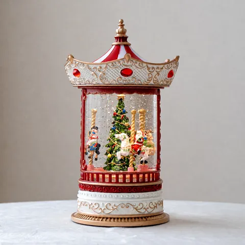 European Christmas Snow Globe Music Box With Rotating Snowing LED Light Desktop Ornament Glass Rotating Christmas Tree Carousel Ornament Gift