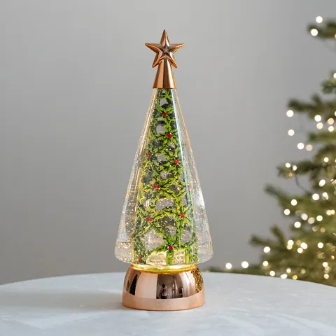 European Christmas Snow Globe Music Box With Rotating Snowing LED Light Desktop Ornament Glass Rotating Christmas Tree Carousel Ornament Gift