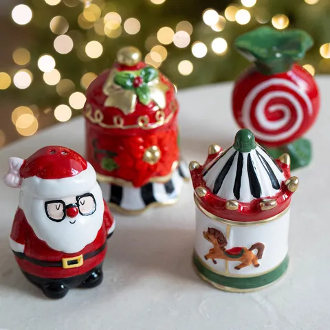 Christmas Ceramic Santa Claus Snowman Carousel Seasoning Jar Holiday Desktop Kitchen Ornament Fragile Gift