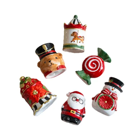 Christmas Ceramic Santa Claus Snowman Carousel Seasoning Jar Holiday Desktop Kitchen Ornament Fragile Gift