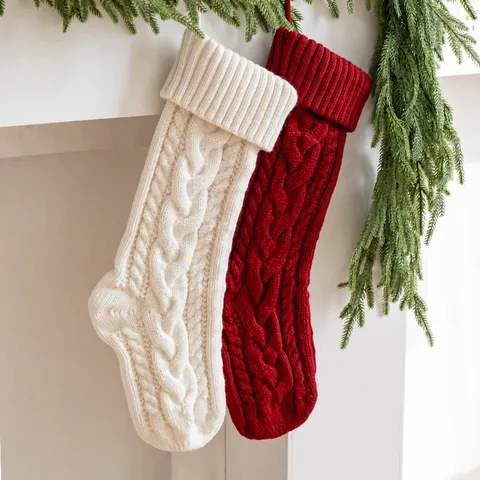 Large Christmas Stockings Knitting Wool Cable Knit Xmas Fireplace Hanging Decorations Gift Bag For Holiday Seasonal Party Decor
