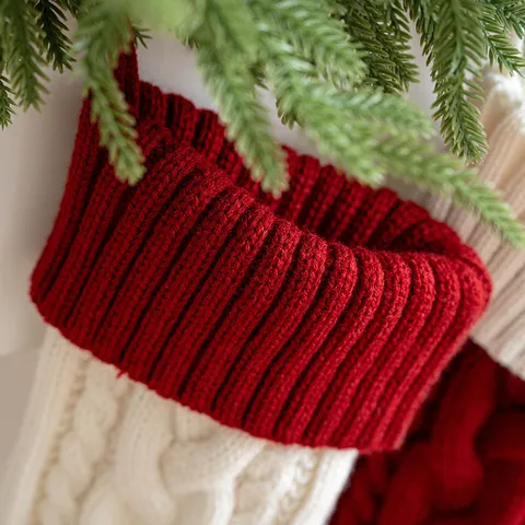 Large Christmas Stockings Knitting Wool Cable Knit Xmas Fireplace Hanging Decorations Gift Bag For Holiday Seasonal Party Decor