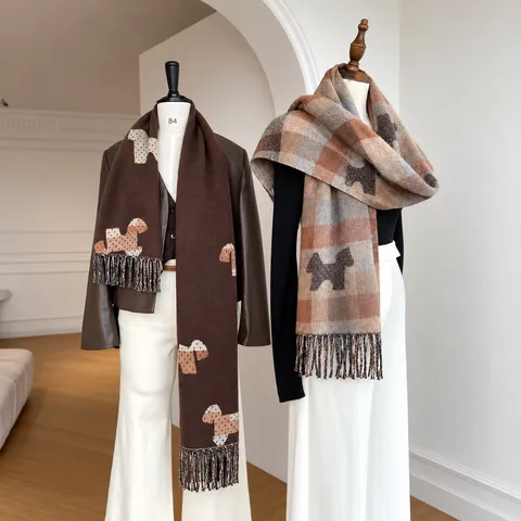 Damen Doppelseitig Tragbarer Pferde Punktmuster Schal Dick Warm Winter Polyester Viskose Schal Mit Quasten Weiches Tuch