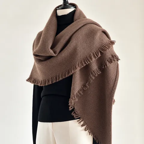 Damen Warmer Minimalistischer Gestrickter Dreiecksschal Quaste Einfarbig Dicker Outdoor Schal Für Herbst Winter Alltag Büro Casual Wear