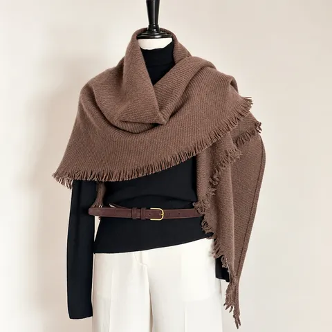 Damen Warmer Minimalistischer Gestrickter Dreiecksschal Quaste Einfarbig Dicker Outdoor Schal Für Herbst Winter Alltag Büro Casual Wear