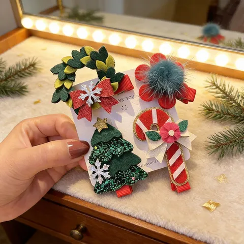 Lindo Clip de Pelo de Navidad para Niños Niñas Papá Noel Reno Campana Horquilla de Tela Accesorios Decorativos para el Cabello de Fiesta