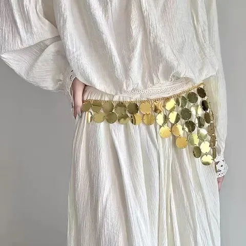 Bohemian Gold Round Sequin Tassel Waist Chain For Women Exotic Belly Dance Belt Accessory Polished Iron Body Jewelry