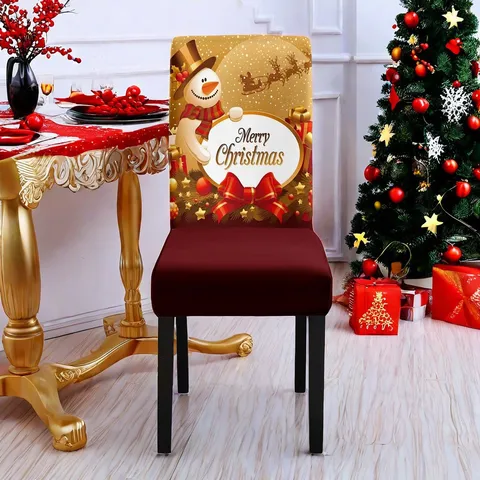 Funda de Silla Elástica Estampada de Navidad Protector de Silla de Comedor Lavable Removible para Decoración de Fiesta