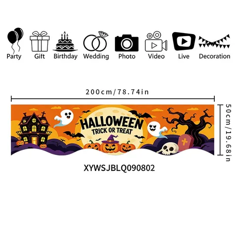 Halloween Fireplace Scarf Decor Polyester Lace Printed Pumpkin Ghost Bat Pattern Festival Mantle Cover For Party Home Decoration