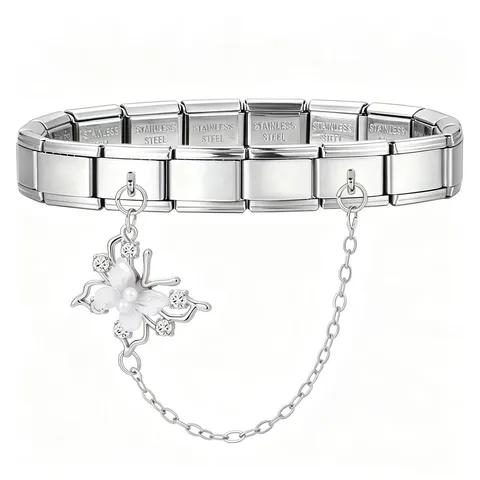 Italian Charm Bracelet Stainless Steel DIY Modular Link Bracelet Star Moon Butterfly Paw Print Dangle Charms Rhinestone Jewelry Women