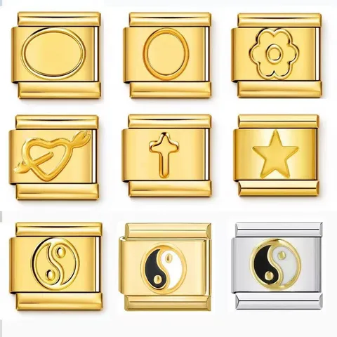 DIY Stainless Steel Italian Charm Links For Bracelet Jewelry Making Yin Yang Star Heart Pattern Gold Silver Plated Jewelry Components