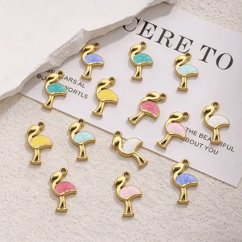Stainless Steel Flamingo Charms Enamel Bird Pendants For DIY Bracelet Necklace Making Jewelry Minimalist Accessories Universal Gifts