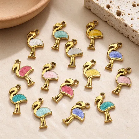 Stainless Steel Flamingo Charms Enamel Bird Pendants For DIY Bracelet Necklace Making Jewelry Minimalist Accessories Universal Gifts