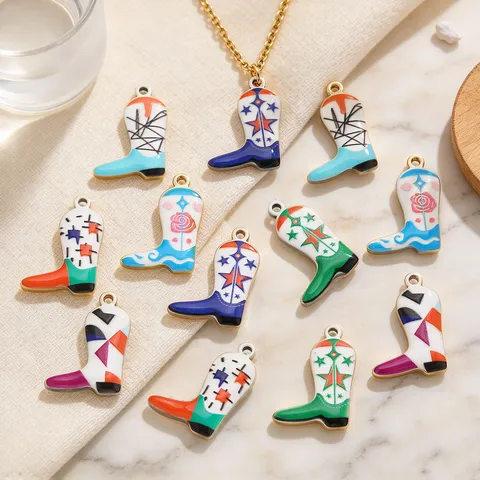 Ciondolo a Stivale da Cowboy Western in Acciaio Inossidabile Ciondoli a Stivale in Smalto Colorato per Creazione di Gioielli Fai da Te Accessori da Donna