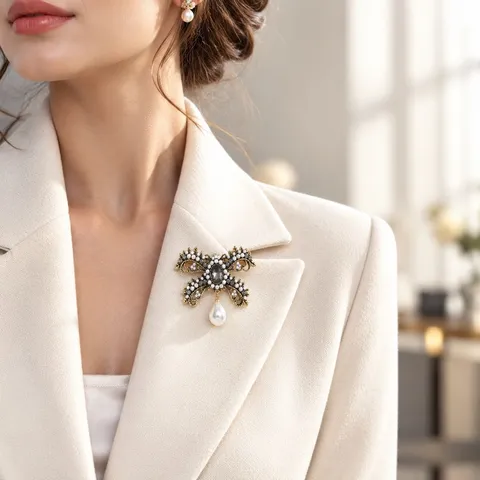 Broche Nœud en Alliage Vintage Pour Femmes Élégant Strass Perle Artificielle Nœud Papillon Corset Épingle Mode Vêtements Décoration Accessoires Bijoux Cadeau