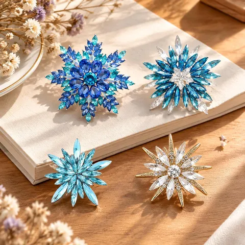 Elegant Alloy Rhinestone Snowflake Brooch For Women Exquisite Star Crystal Corset Pin Winter Fashion Clothing Jewelry Accessories