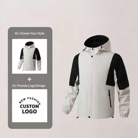 Giacca a Vento da Uomo Outdoor Blocchi di Colore Leggera Impermeabile Cappotto da Escursionismo con Cappuccio Stampato Casual Per Arrampicata Campeggio Pesca