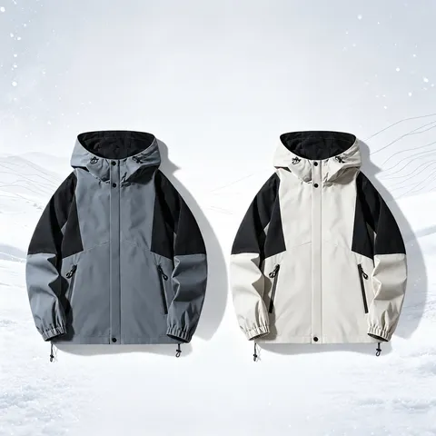 Giacca a Vento da Uomo Outdoor Blocchi di Colore Leggera Impermeabile Cappotto da Escursionismo con Cappuccio Stampato Casual Per Arrampicata Campeggio Pesca