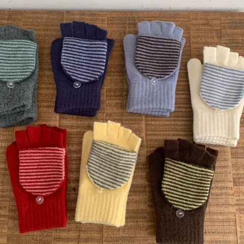 Women's Knitted Flip Top Fingerless Gloves Polyester Striped Jacquard Winter Warm Mittens Sweet Commute Fashion Hand Warmers