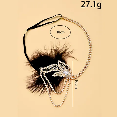 Gatsby Vintage Feather Headpiece Rhinestone Tassel Forehead Chain Gold Silver Plated Copper Prom Party Women Jewelry
