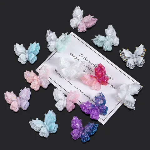 3D Dubbellaags Gradiënt Vlinder Hars Patches Voor Handgemaakte DIY Telefoonhoesje Haaraccessoires Materialen Glitter Vlinder Decoratie