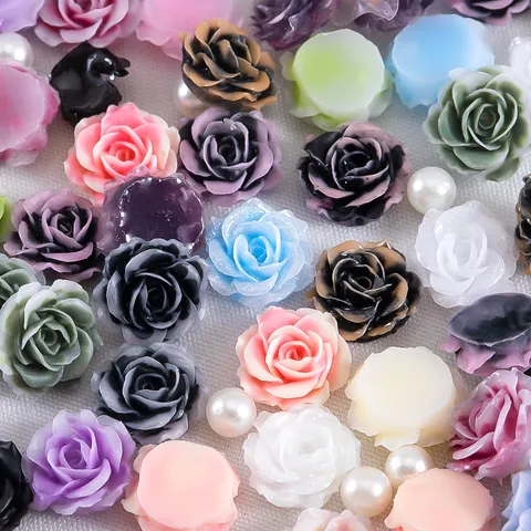 3D Resin Rose Camellia Flower Flatback Charms With Artificial Pearl DIY Craft Jewelry Accessories For Cream Glue Phone Decor