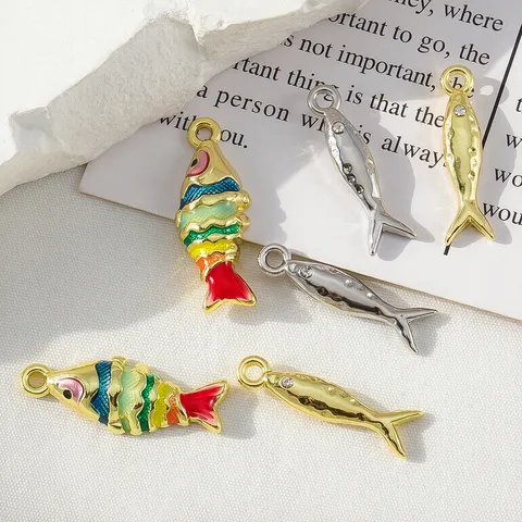 Alloy Koi Fish Charms Colorful Enamel Carp Shape Drip Oil Metal Pendant Rhinestone Accessories For DIY Necklace Bracelet Earrings Jewelry Making