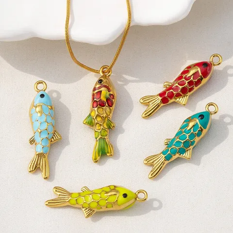 304 Stainless Steel 3D Koi Fish Pendant Enamel Drip Oil Charms For DIY Necklace Bracelet Making Chinese Style Jewelry Accessory
