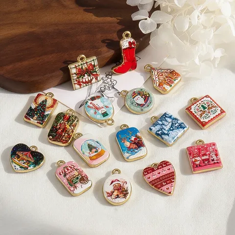 Colorful Christmas Series Alloy Pendants Xmas Tree Snowman Gingerbread Man Charms For DIY Retro Jewelry Making Accessories Gift