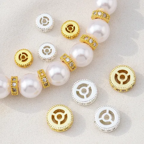 Copper Color-Preserved Wheel Shape Spacer Beads Rhinestone Inlaid DIY Jewelry Making Accessories Gold Silver Plated Beads