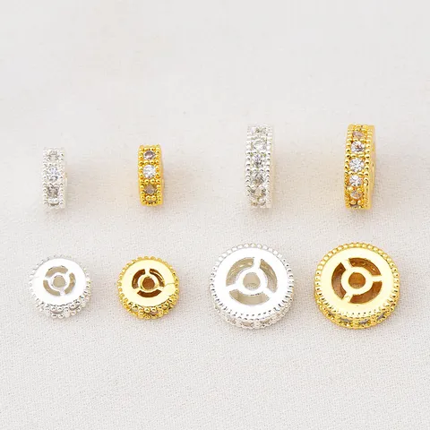 Copper Color-Preserved Wheel Shape Spacer Beads Rhinestone Inlaid DIY Jewelry Making Accessories Gold Silver Plated Beads