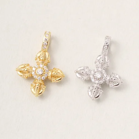 925 Sterling Silver Vajra Cross Pendant Necklace For Men Women New Chinese Style Zirconia Inlaid Clavicle Chain Jewelry Gift