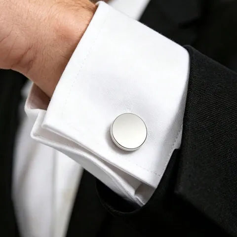 Men's Polished Stainless Steel Round Cufflinks Formal Business Wedding Suit Accessory Minimalist Silver Metal Jewelry