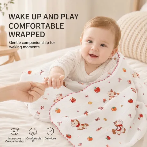 Coperta Fasce per Neonati Classe A in Puro Cotone Morbida Traspirante Copertina Ricezione Simpatica Stampa Animali Cartoni Animati Sottile Sacco Nanna per Uso Quotidiano